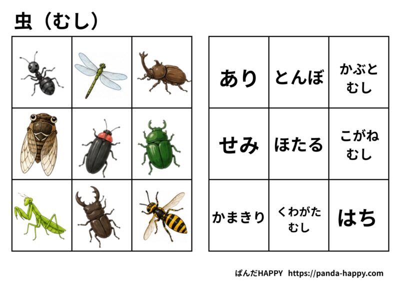 夏の生き物マッチングプリントのプレビュー