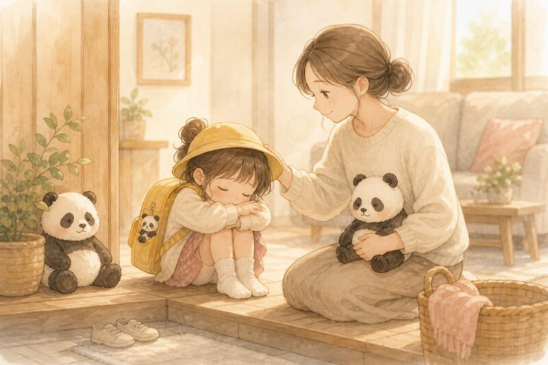 学校や園から帰ったあとに疲れている子へ、親がそっと寄り添うやさしいイラスト