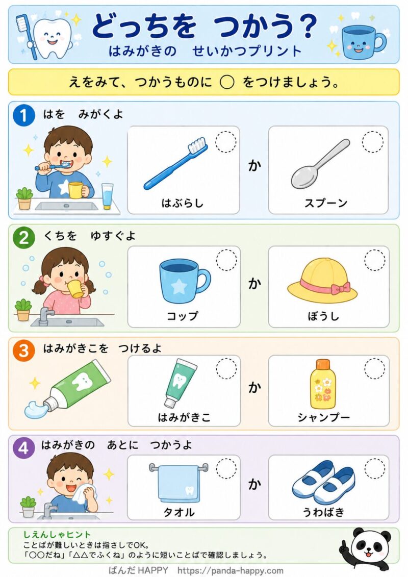 どっちをつかう？はみがきのせいかつプリント