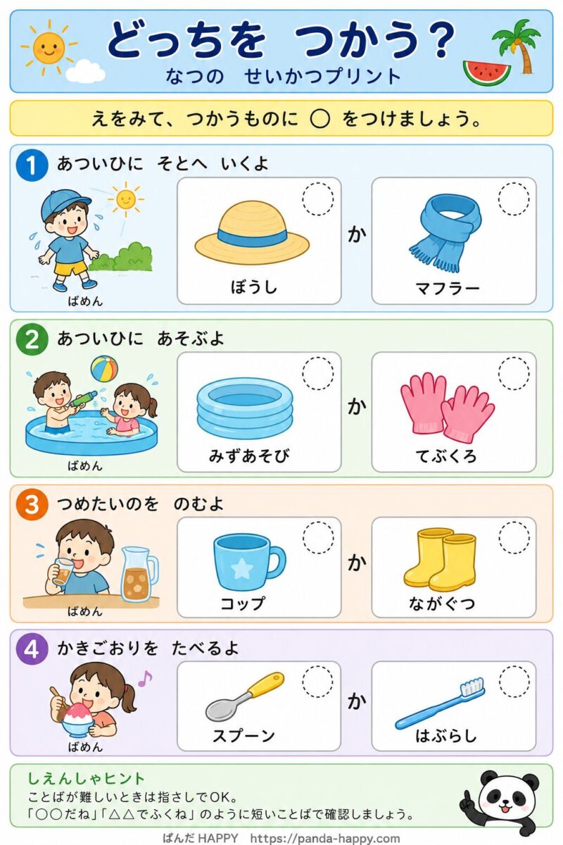 どっちをつかう？なつのせいかつプリント