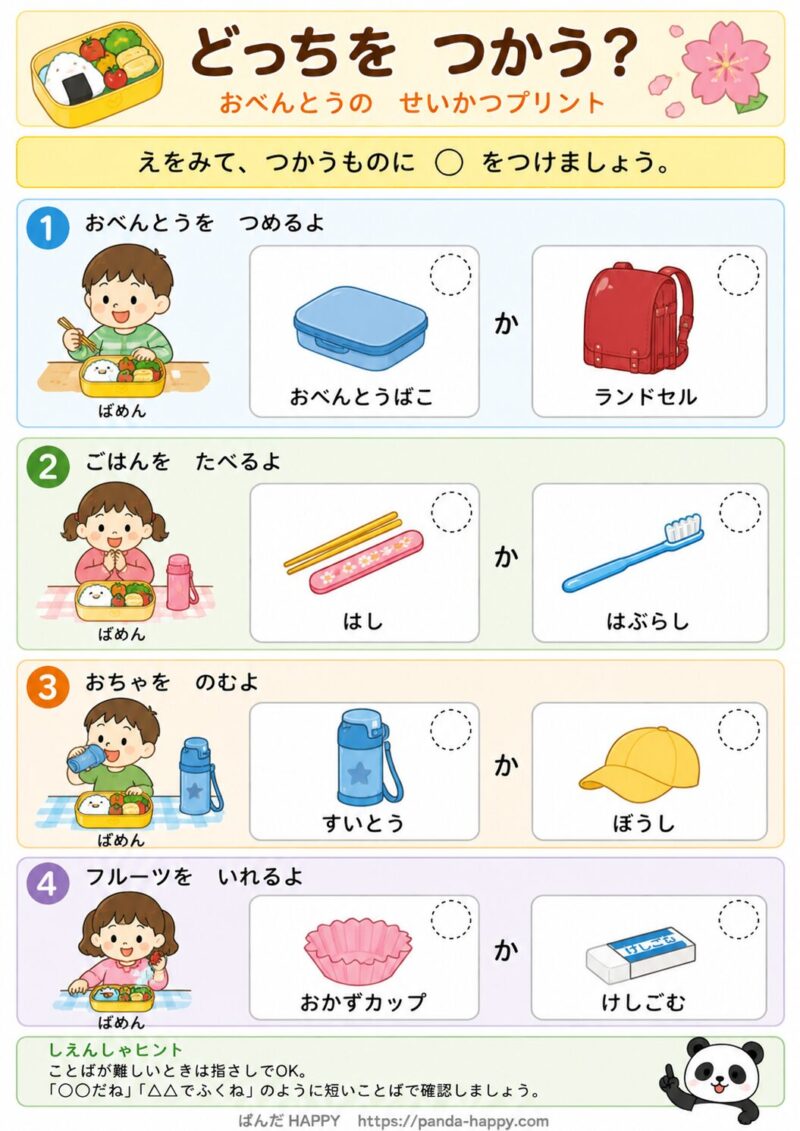 どっちをつかう？おべんとうのせいかつプリント
