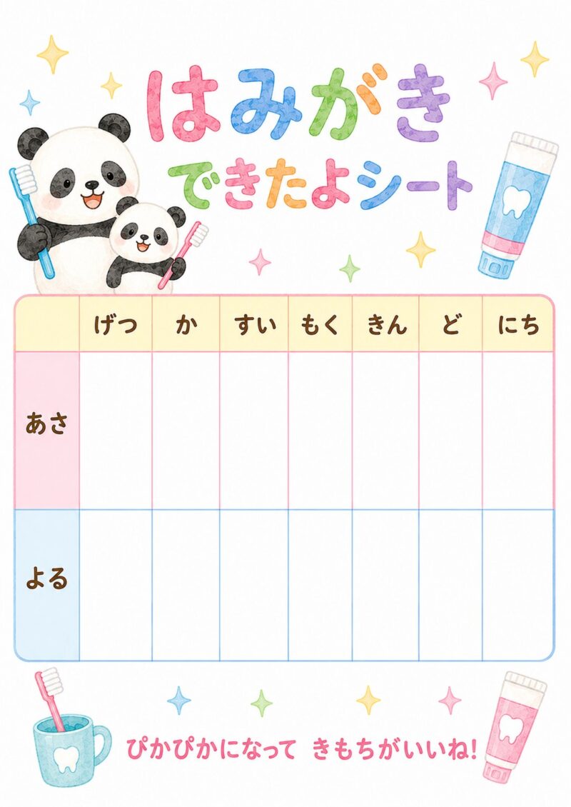 はみがきできたよシート(あさ・よる×1週間の記録表)