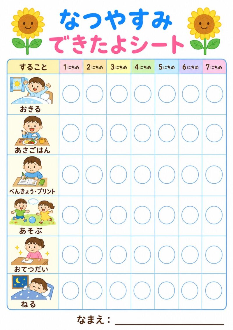 なつやすみ できたよシートの見本